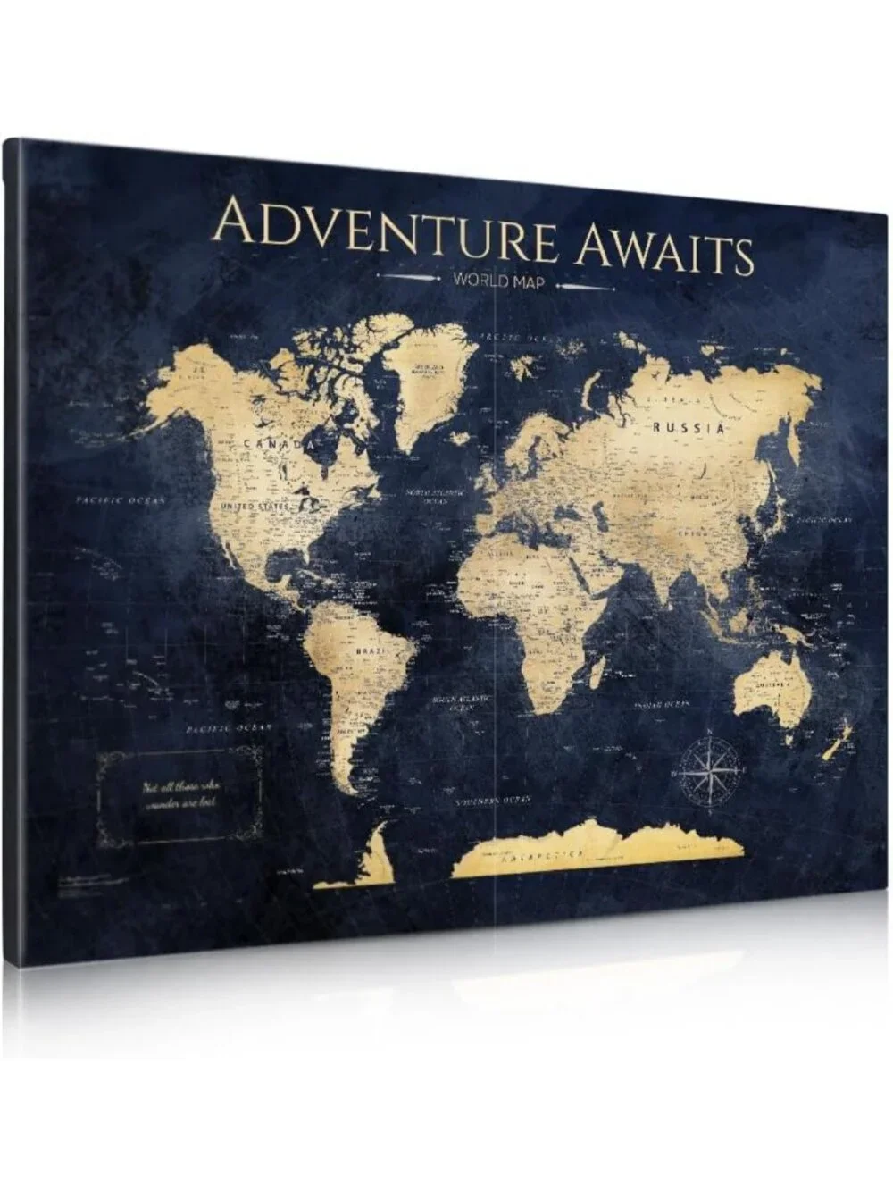 Vintage Teal World Map Canvas Art for Wall Decor, 30x24 in, Home Aesthetic